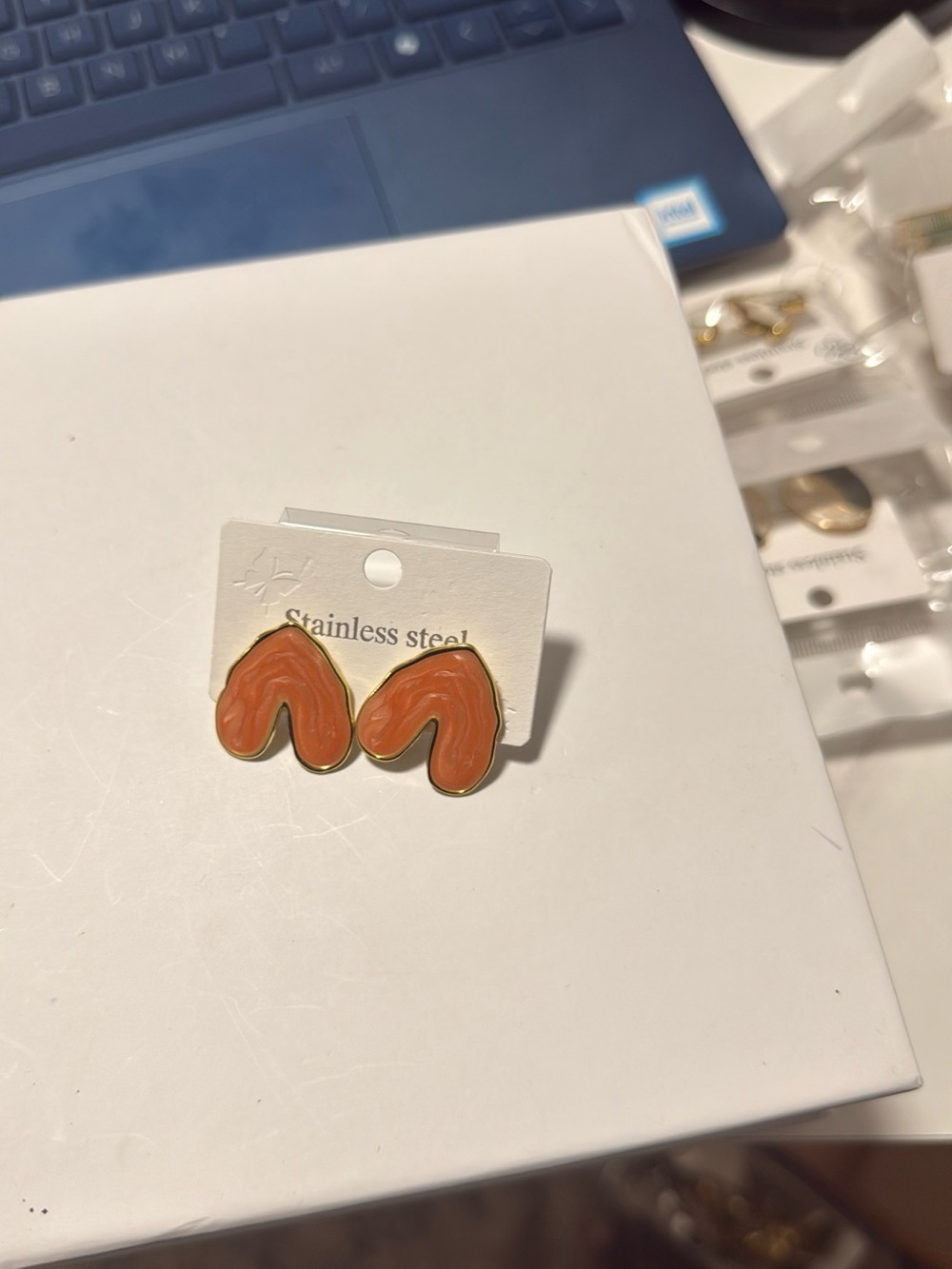 Stainless Steel Orange Abstract Stud Earrings